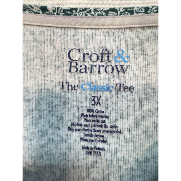 Croft & Barrow Womens The Classic Tee Shirt Sz 3X Green White Floral Long Sleeve - Picture 3 of 10